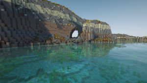 The sea arch through the northern end of Fungus Rock, seen from Dwejra Bay in Malta in Minecraft