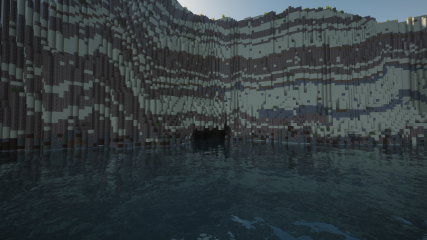 The low, wide sea-side mouth of the Inland Sea tunnel in Malta in Minecraft