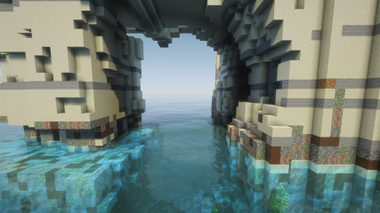 Looking north through the opening of the Azure Window in Malta in Minecraft